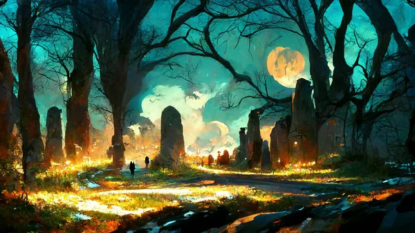 halloween night landscape illustration background 3D illustration