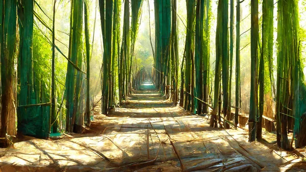 Bamboo Forest Tunnel Landscape Concept Map 3D illustration