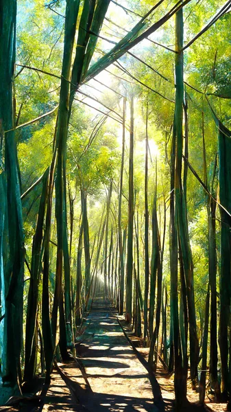 Bamboo Forest Tunnel Landscape Concept Map 3D illustration