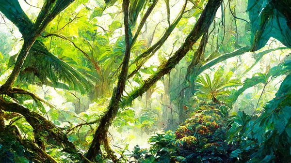 Tropical  Rain forest Landscape Tropical forest Forest 3D illustration