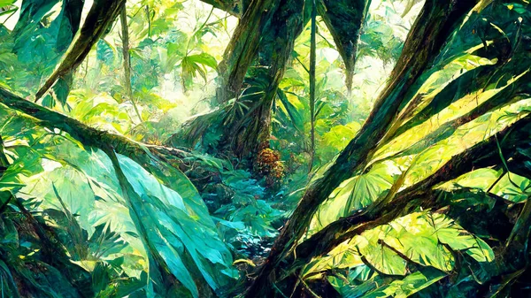 Tropical  Rain forest Landscape Tropical forest Forest 3D illustration