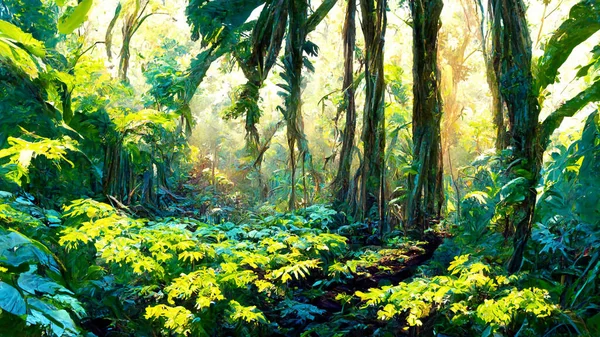 Tropical Rain forest Landscape Tropical forest 3D illustration