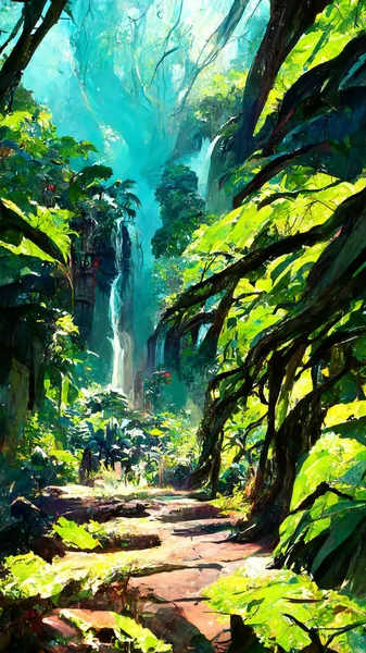 Tropical Rain forest forest Maya ancient culture 3D illustration