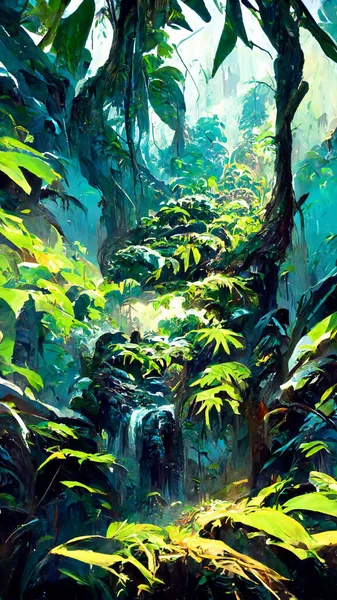 Tropical Rain forest forest Maya ancient culture 3D illustration