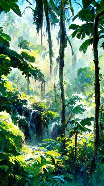 Tropical Rain forest Landscape Tropical forest 3D illustration