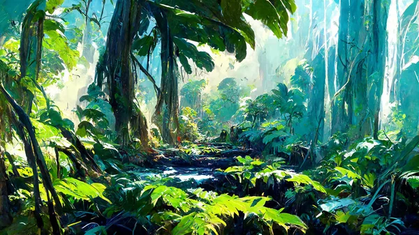 Tropical Rain forest Landscape Tropical forest 3D illustration