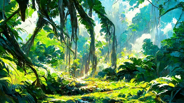 Tropical Rain forest Landscape Tropical forest 3D illustration