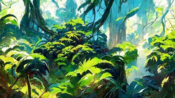 Tropical Rain forest Landscape Tropical forest 3D illustration