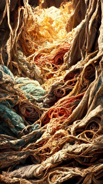 cloth wrapped around tree roots 3D illustration