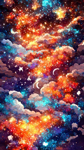 Pixel art night starry sky. background 3D illustration