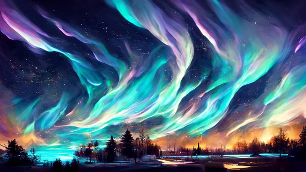 Beautiful Abstract aurora night Background 3D illustration