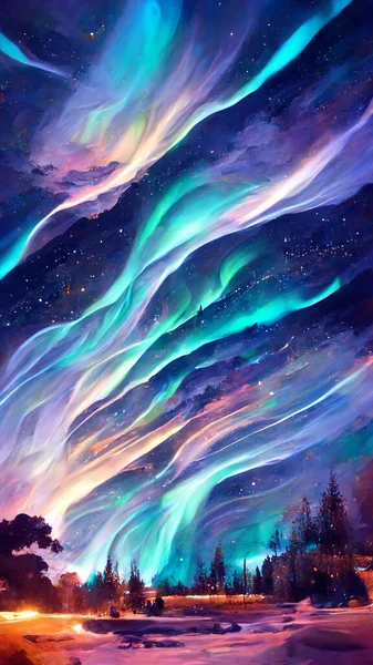 Beautiful Abstract aurora night Background 3D illustration