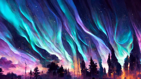 Beautiful Abstract aurora night Background 3D illustration