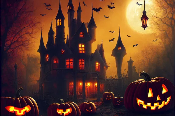 halloween spooky castle 3D illustration