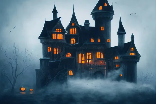 Halloween Ghost Castle 3D illustration