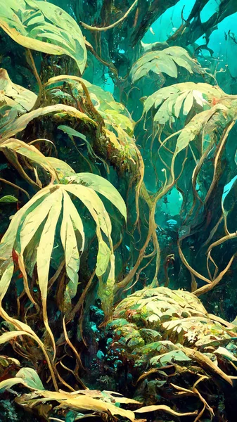 forest Mayan style under the sea 3D illustration