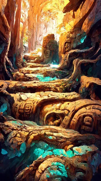 Mayan civilization forest land cave 3D illustration