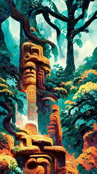 forest Maya ancient culture. Aztec and Inca civilization 3D illustration