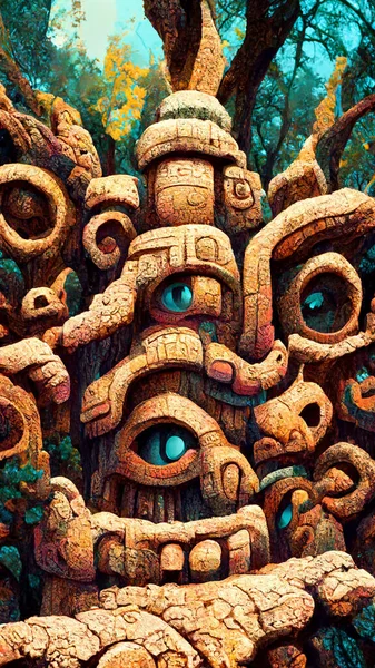 forest Maya ancient culture. Aztec and Inca civilization 3D illustration