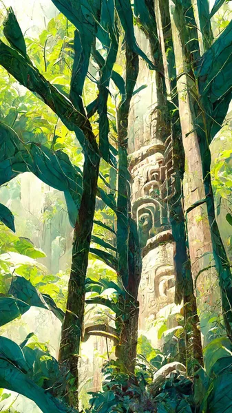 forest Mayan style ancient culture 3D illustration