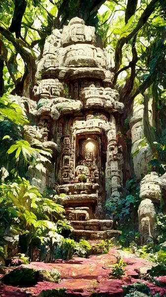 forest Mayan style ancient culture 3D illustration
