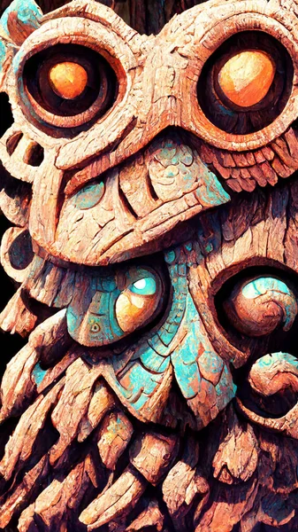 forest Mayan style owl Statue ancient culture 3D illustration