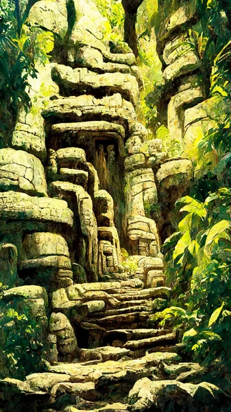 Mayan civilization forest land cave 3D illustration