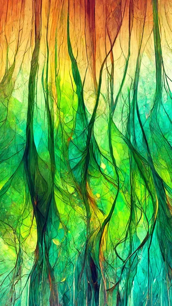 Textured multi Colorful green abstract color spectrum lines 3D illustration