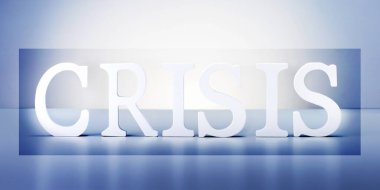 Finansal kriz konsepti ve mavi arka planda harfler. Pankart.