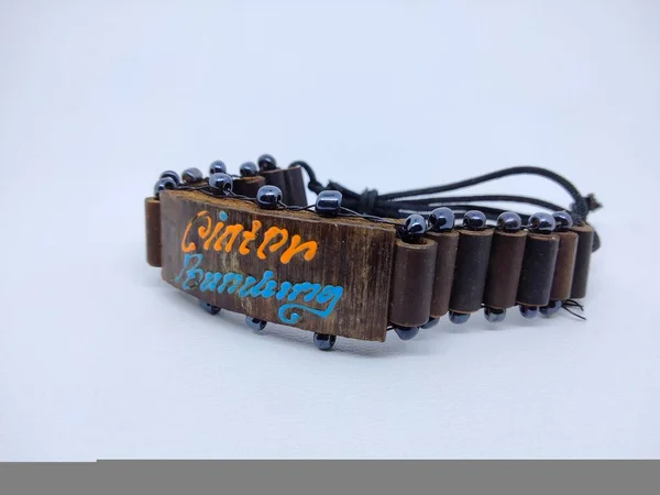 Serang Indonesia September 2021 Craft Bracelet Made Wood Bamboo Sold — Stock Photo, Image