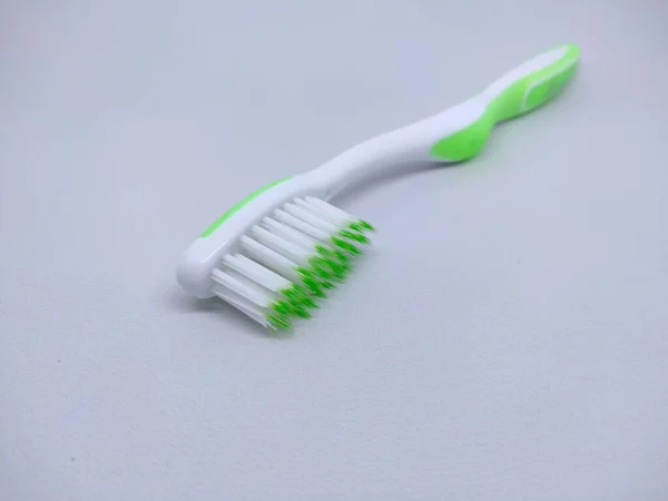 Escova Dentes Com Cor Branca Verde — Fotografia de Stock