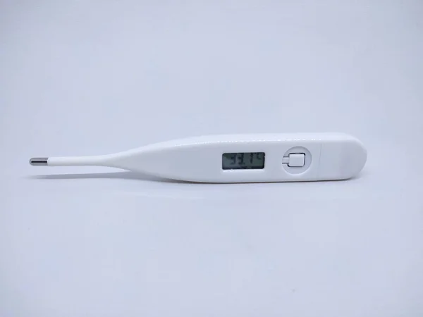 Electronic body thermometer displaying healthy human body temperature. isolated on white.