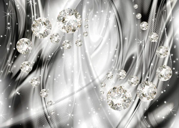 Diamants Scintillants Sur Fond Gris Argenté Papier Peint Design — Photo