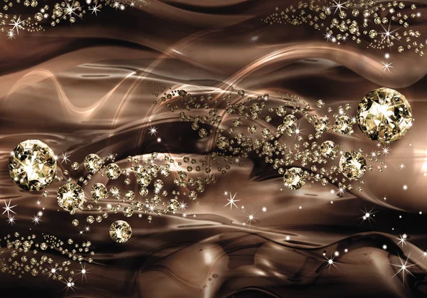 Sparkle Διαμάντια Καφέ Χρυσό Αφηρημένο Φόντο Κύματα Ταπετσαρία Σχεδιασμού — Φωτογραφία Αρχείου
