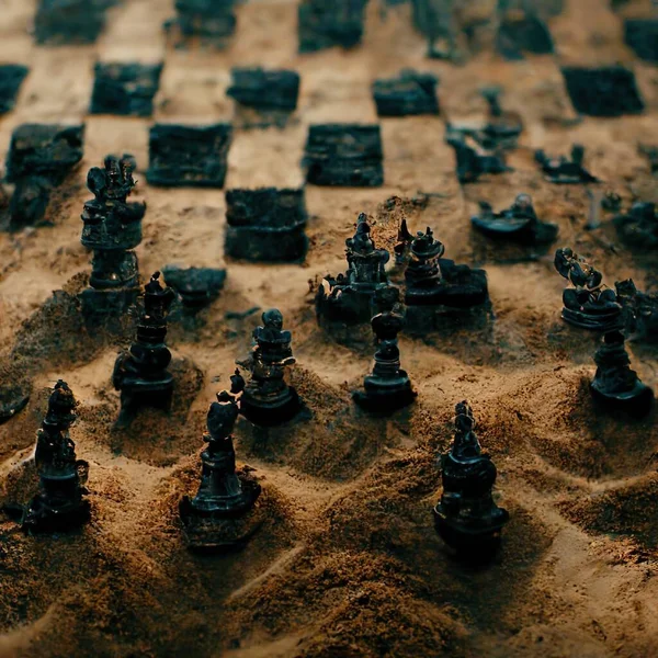Fantasy chess board on sand