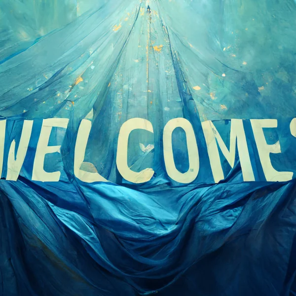 Blue banner with word welcome