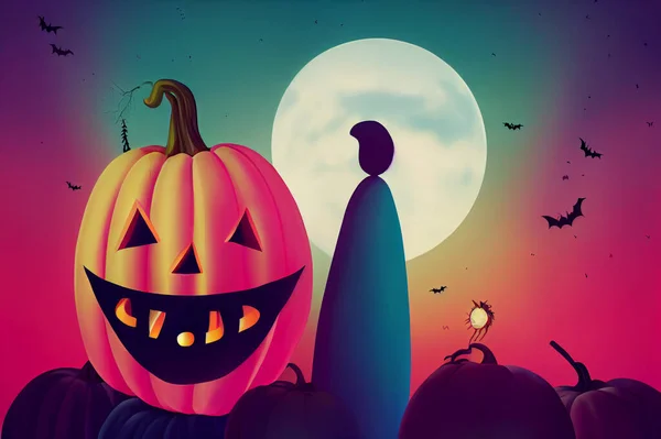 Evil pumpkin landscape with moon