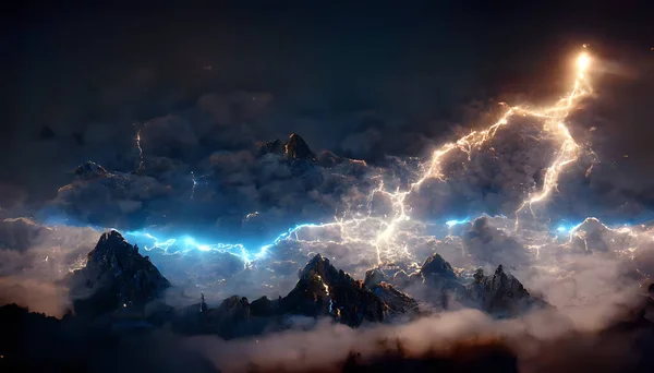 Mountain thunderstorm sky night yellow and blue