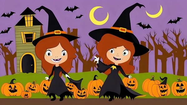 Halloween witches pumpkin purple moon