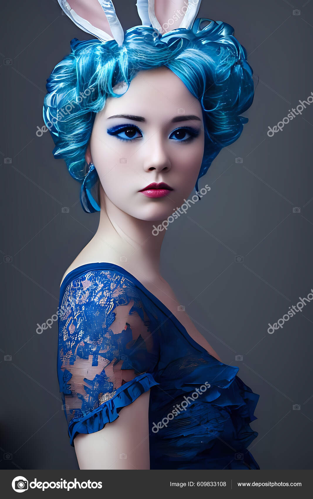 Beautiful Woman Blue Dress Blue Hair Stock Photo by ©azstondesigns ...
