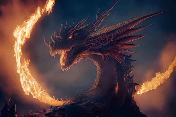 Red fire dragon artistic painting