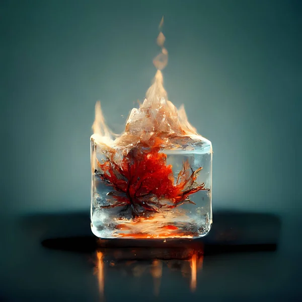 Illustration of ice cube with fire