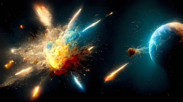Galactic space battle multicolored explosions