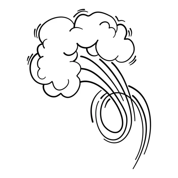 Geschwindigkeit Wolkenbewegungseffekt. Cartoon-Comic-Linie Wolken, bewegte Rauchschwaden, lustige Furze, Luftsprung blasen Windstaub, Boom Blase Explosion, Spiralenergie, windige Form ordentlich Vektor. Illustration Rauch Comic — Stockvektor