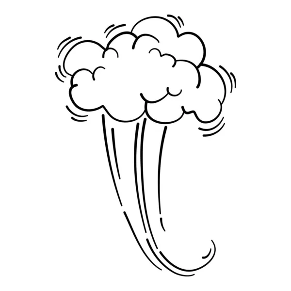 Geschwindigkeit Wolkenbewegungseffekt. Cartoon-Comic-Linie Wolken, bewegte Rauchschwaden, lustige Furze, Luftsprung blasen Windstaub, Boom Blase Explosion, Spiralenergie, windige Form ordentlich Vektor. Illustration Rauch Comic — Stockvektor