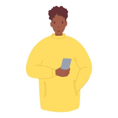 Human looking smartphone. People using mobile phone, person social media communication, smart man talk cellphone woman internet chat message telephone vector illustration. Human with mobile phone