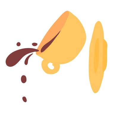 Coffee cup falling down with different things. Coffee cup fly, isolated Coffee cup fall, vector concept