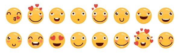 Emoji设置。快乐，悲伤和爱的情绪。黄色的情感脸符号集合 — 图库矢量图片