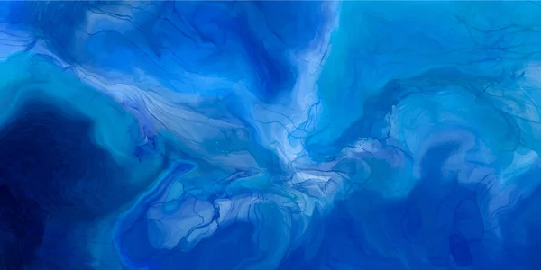 手描きの水彩の空と雲、深い青の色で抽象的な水彩の背景、ベクトルイラスト — ストックベクタ