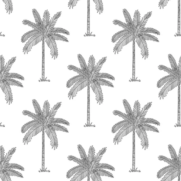 Palme nahtlose Muster Kokosnussbaum Vektor Insel tropisch Sommer Meer Strand Schal isoliert Fliese Hintergrund wiederholen Tapete Cartoon weiß Illustration Design — Stockvektor